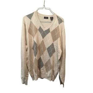 Izod Sweater Men's Large Multicolor Argyle Diamond V-Neck Long Sleeve Pullover